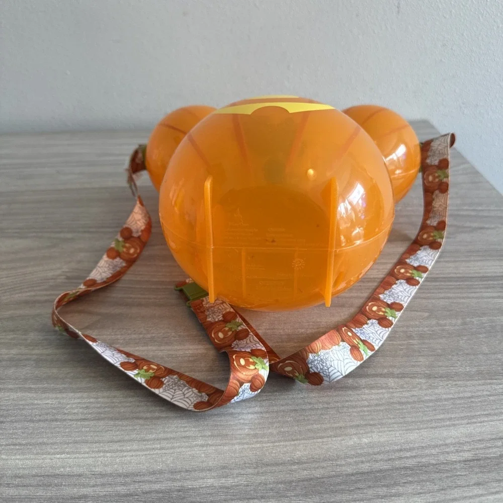 Disney Parks Mickey Mouse Pumpkin Balloon Head Popcorn Bucket w/Strap Halloween